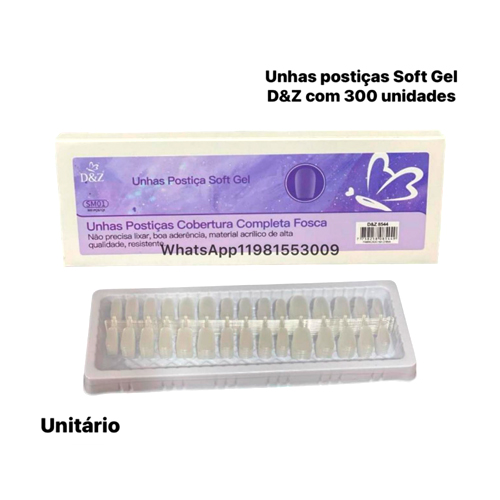 UNHAS-POSTIÇAS-SOFT-GEL-DZ-COM-300 Unhas Postiças Soft Gel D&Z c/300 - Imagem 1