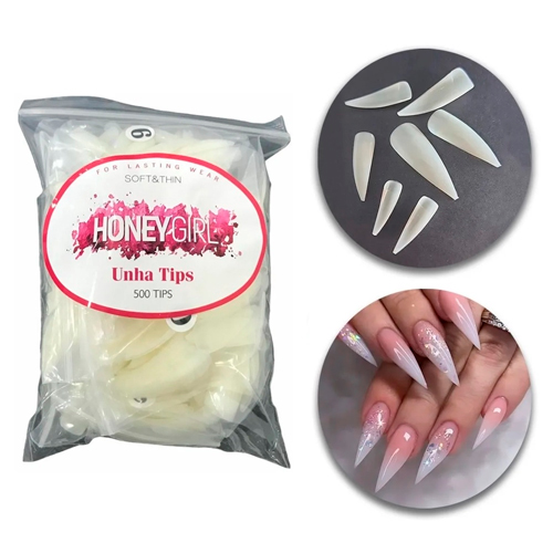 UNHAS-HONEY-GIRL-STILETTO-LEITOSA Tips Honey Girl Stiletto Leitasa c/500 - Imagem 1