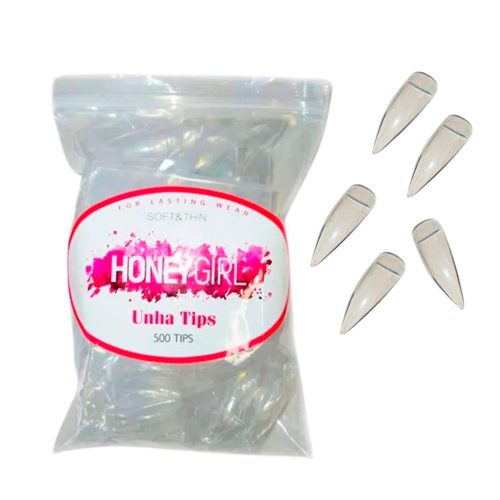 UNHAS-HONEY-GIRL-STILETTO-TRANSPARENTE Tips Honey Girl Stiletto Transparente c/500 - Imagem 1